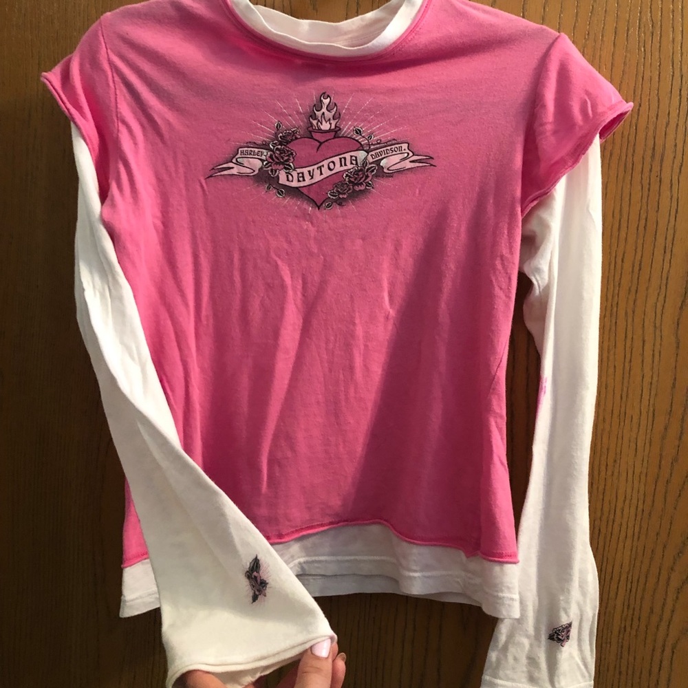 Harley Davidson pink womens Large shirt top fits like Medium